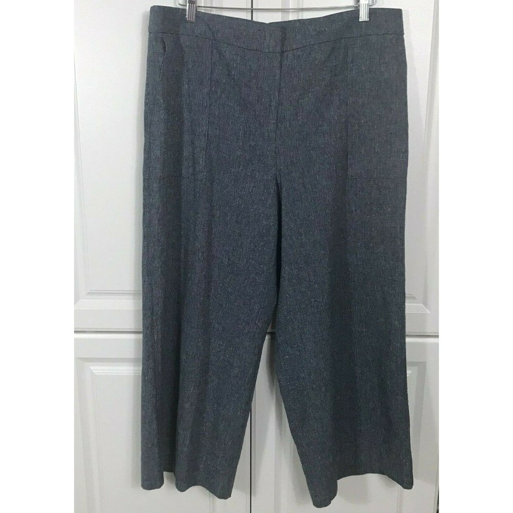 Ann Taylor Factory Plus Size 14 Linen Cotton Crop Pants Wide Leg Blue White
